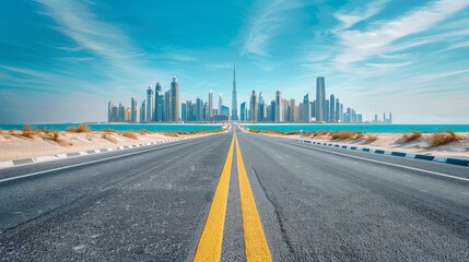 Fototapeta premium Urban road asphalt pavement and architecture