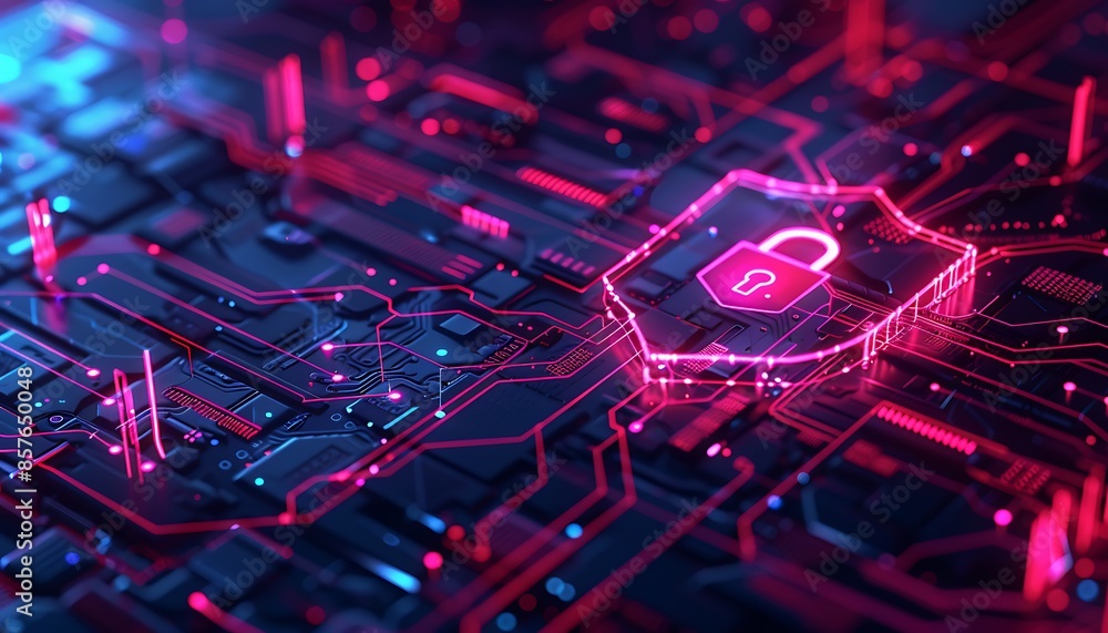 Aufkleber cyber security abstract: a lock within a circuit board