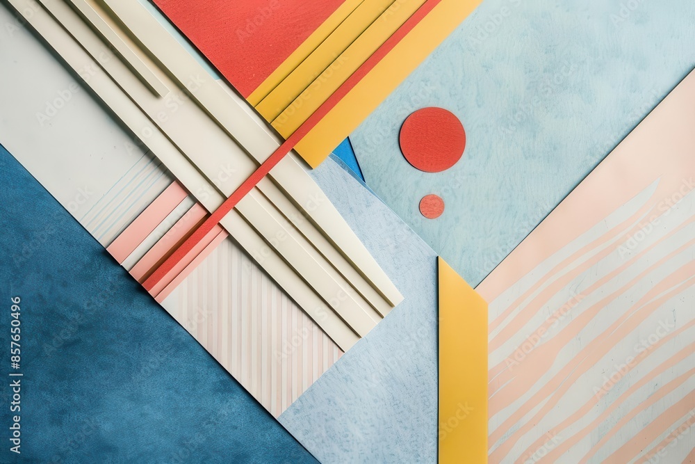 Poster abstract geometric shapes and lines on pastel colored paper texture modern minimal composition flat 