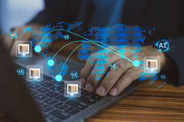 Businessman utilizes AI technology to enhance and streamline the export process. AI logistic...