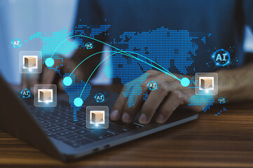 Businessman utilizes AI technology to enhance and streamline the export process. AI logistic management or export manament.