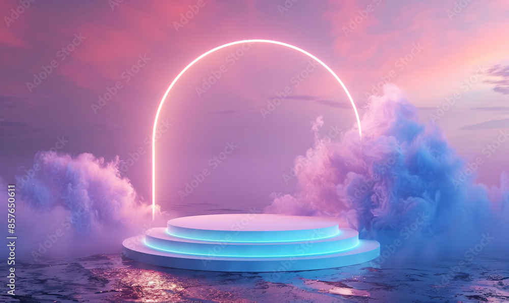 Wall mural podium for displaying products background-generative ai