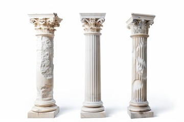 Obraz premium ancient marble pillars classic architectural elements isolated on white background
