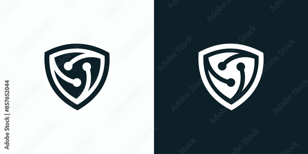 Poster technology connection security shield vector logo design with modern, simple, clean and abstract sty