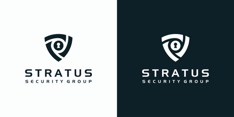 Obraz premium Technology connection security shield vector logo design with modern, simple, clean and abstract style.