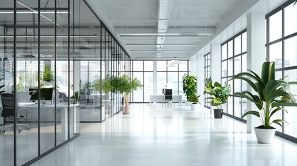 Modern openplan office with glass partitions