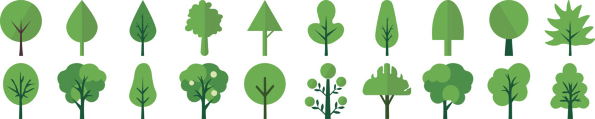 Green Trees Flat Pictures Collection. Suitable for infographics, books, banners and other designs