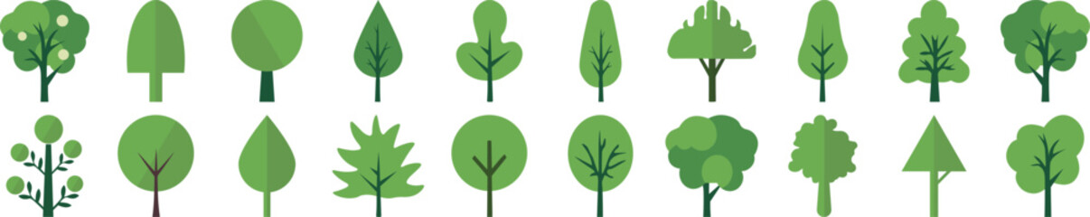 Green Trees Vibrant Flat Illustrations Collection. Suitable for infographics, books, banners and other designs