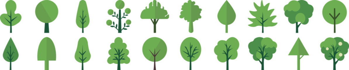 Green Trees Flat Illustrations Collection. Suitable for infographics, books, banners and other designs