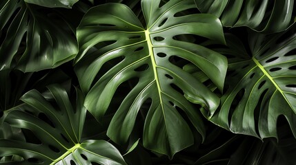 Obraz premium Vibrant Hyperrealistic Tropical Leaf Nature Pattern on Dark Background