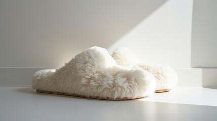 Slippers in the shape of a bunny with ears isolated on a white background, women's or children's indoor clothing, cute fluffy fur slippers home