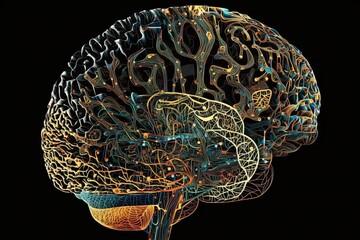 Fototapeta premium Neural network, visualization, human brain, analog, intricate, detailed, complexity, visual representation, background, cognitive processes, artificial intelligence, machine learning, data processing,