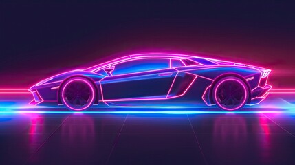 Side view neon glowing sport car silhouette. Abstract modern styled vector illustration