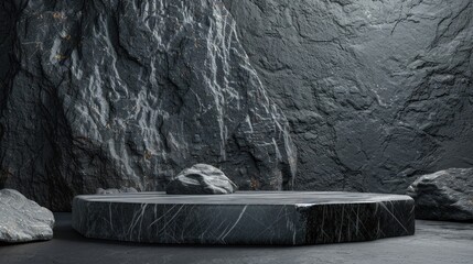 3D Black Stone Podium for Product Display