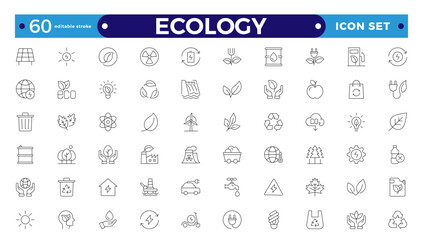 Ecology outline icon set. Icons for renewable energy, and green technology. Design elements for your projects.Set of green energy thin line icons. Editable stroke outline icon. 

