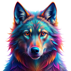 Naklejka premium 3D Wolf 90s photography, amazing, psychedelic, abstract, scary Cool, strange, vibrant colors, futuristic, ultra realistic, hyper realistic, psychedelic, abstract photography, white background 