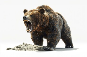 a 3D render of a roaring bear, isolated on a plain white background. 