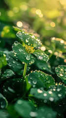 close up shot, plant in the garden, green leaf with raindrop, micro nature background