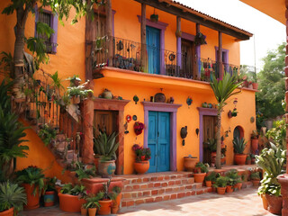 Fototapeta premium Fachada de Casa Mexicana: Tradición y Modernidad