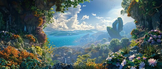 Craft a panoramic view of a high-tech gadget paradise