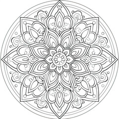 Fototapeta premium Round easy mandala for coloring pages on white background. Floral mandala relaxation patterns unique design, Hand drawn pattern, outline, simple art, concept meditation and relax.
