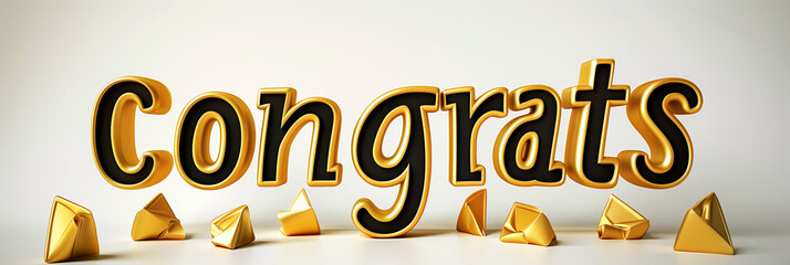 Congrats Grad Graduation Celebration Black and Gold 3D Text White Background Class of 2024 Graduate Success Modern Grad Design Elegant Graduation Black Gold Typography