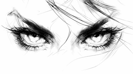 Fototapeta premium A pair of manga-style eyes in black and white, drawn with bold lines and detailed pupils.