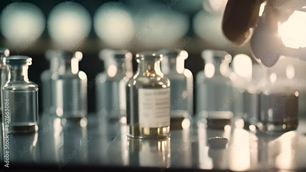 Poster close-up of glass vial in laboratory setting generative ai
