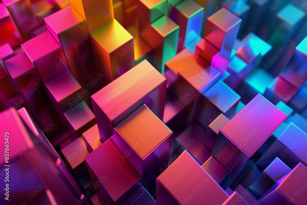 Poster a colorful image of blocks with a futuristic feel. the blocks are arranged in a way that creates a s