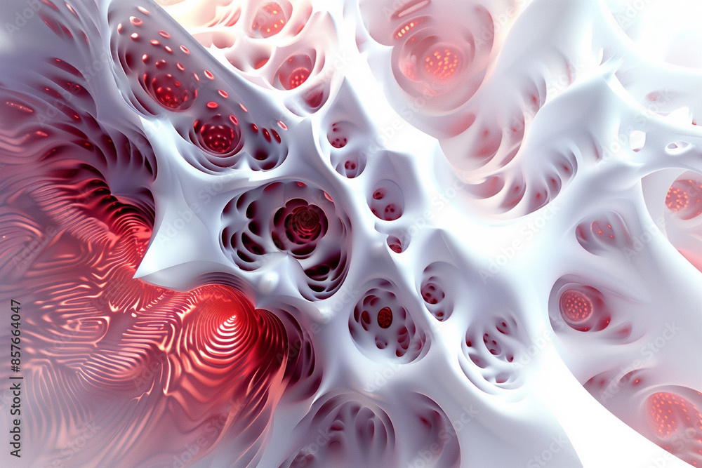 Aufkleber a white and red abstract image of a heart with red veins. the image is a representation of the human