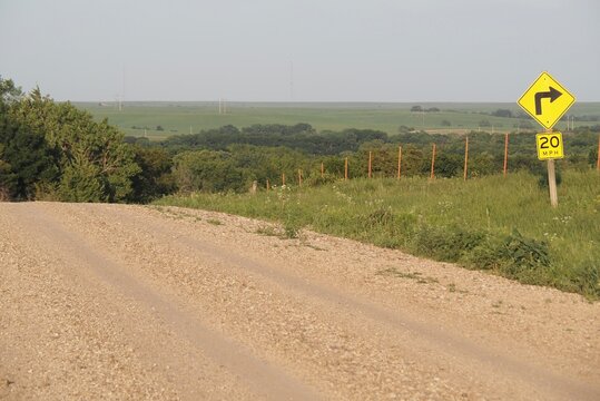 Winding rural road in the Kansas Flint Hills