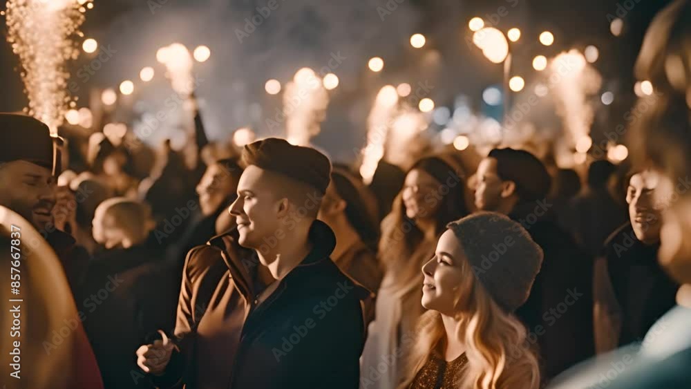 Poster Crowd Cheers With Sparklers At Night Event Generative AI