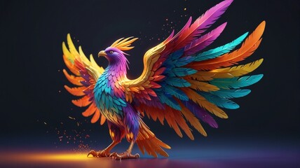Obraz premium Colorful Phoenix bird abstract magic 3D on tale character illustration render hawk fairy wings feather from AI Generated