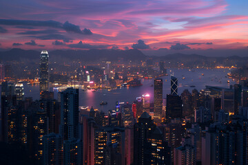 Obraz premium Night Skyline with Vibrant City Lights