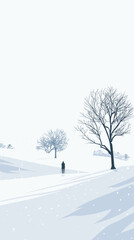 Fototapeta premium A winter landscape with snow-covered trees and a frosty path, vector illustration, minimalist phone wallpaper