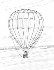 Hot Air Balloon Transportation Line Art Coloring Pages: Printable Black and White - Coloring Pages for All Ages 