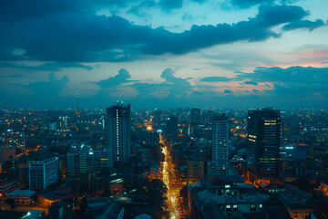 Fototapeta premium Night Skyline with Vibrant City Lights