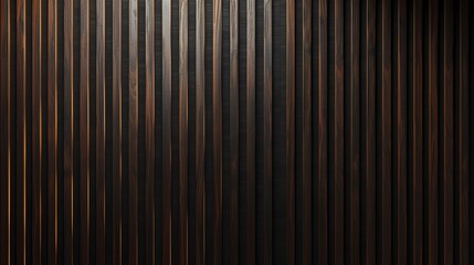 Obraz premium A mahogany dark wood vertical slat wall covering provides a rich and elegant backdrop. The individual slats, arranged vertically, exhibit a deep, warm tone with subtle variations in color and grain, 