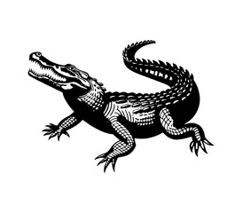 crocodile engraving black and white outline