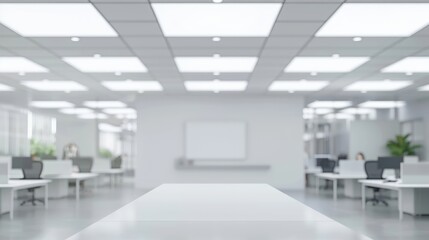 A white plant sits on a table in a large, empty room. Generate AI image