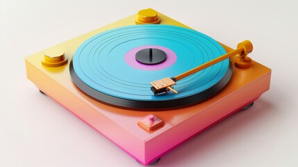 Fototapeta premium 3D Retro vinyl record player that is modern and colorful.