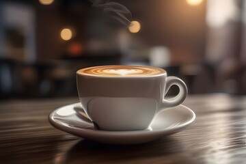 Obraz premium Close-up of a steaming cup of espresso. Rich and aromatic coffee concept