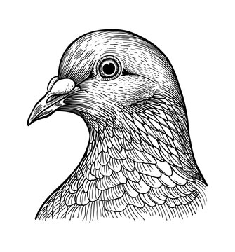 recommend clip art: pigeon, head portrait engraving black and white outline