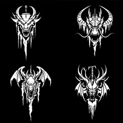 Fototapeta premium illustration of a Dragon tattoo gathering on a black background