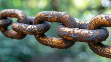 Fototapeta premium CloseUp of Rusty Metal Chain Links in Nature Setting
