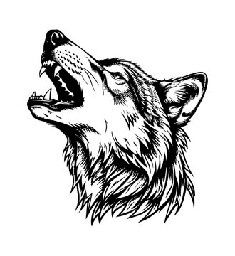 recommend clip art: wolf howl engraving black and white outline