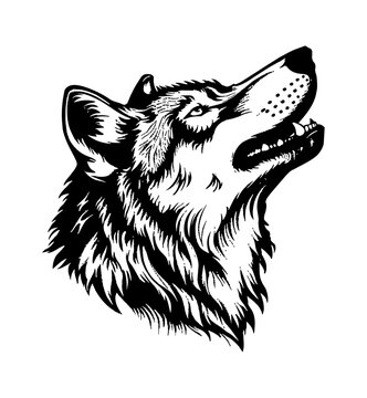 recommend clip art: wolf howl engraving black and white outline