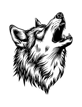 recommend clip art: wolf howl engraving black and white outline