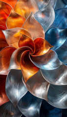 Naklejka premium the blue, orange and silver swirls of a flower,generative ai