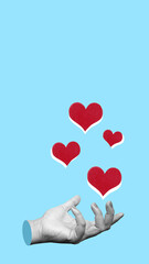 The human hand shows a red heart on his palm